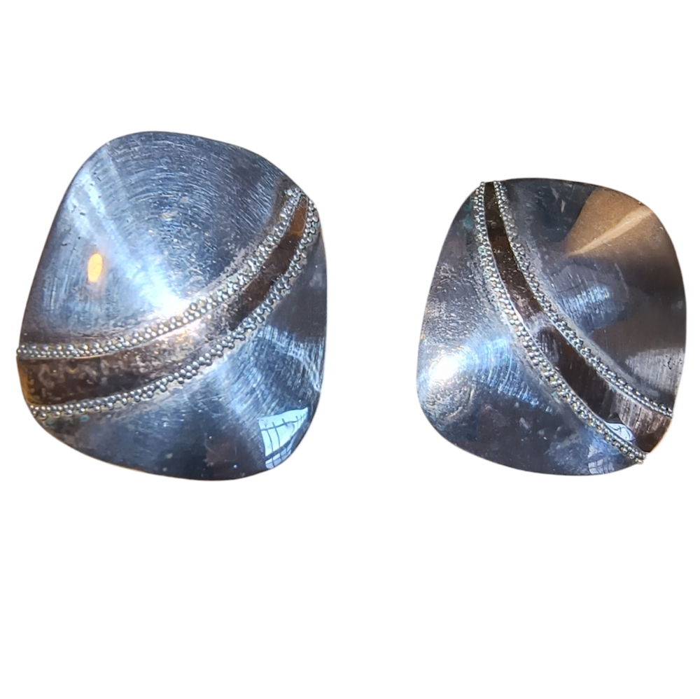 Vintage Sterling Silver Two-tone Mixed Metal Artisan Post Earrings